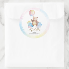 Teddy Bear Balloon Clouds Beary First Birthday Runder Aufkleber
