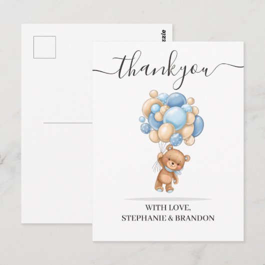 Teddy Bear Balloon Danke Karte (Vorne/Hinten)