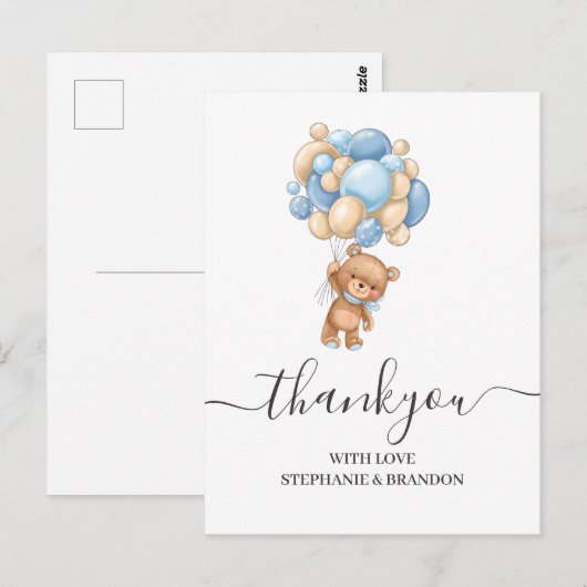 Teddy Bear Balloon Danke Karte (Vorne/Hinten)