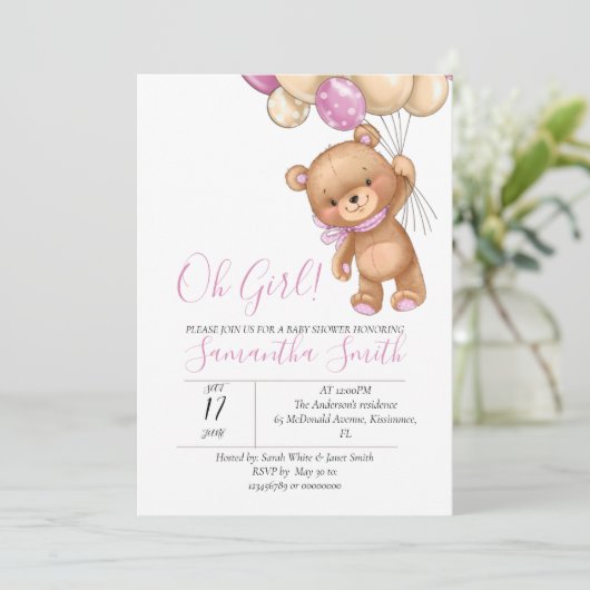 Teddy Bear Balloon Einladung (Stehend Vorderseite)