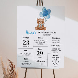 Teddy Bear Balloon First Birthday Milestone Zeiche Poster