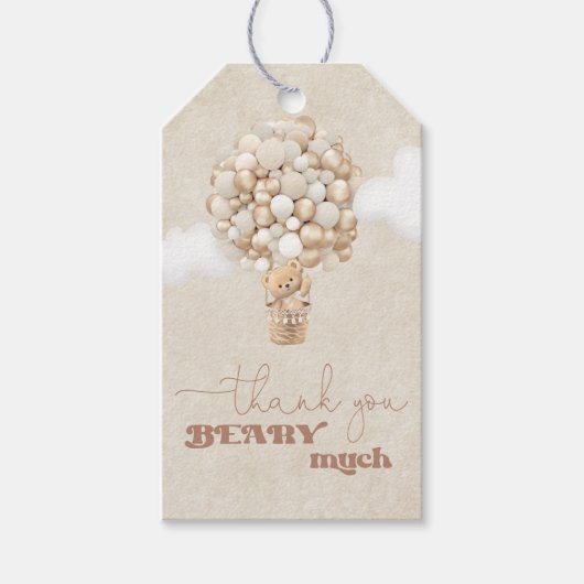 Teddy Bear Balloon Gender Neutral Baby Dusche Geschenkanhänger (Vorderseite)