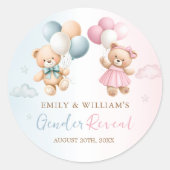 Teddy Bear Balloon Gender Reveal Sticker (Vorderseite)