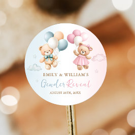Teddy Bear Balloon Gender Reveal Sticker