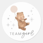 Teddy Bear Balloon Gender Reveal - Team Girl Runder Aufkleber (Vorderseite)