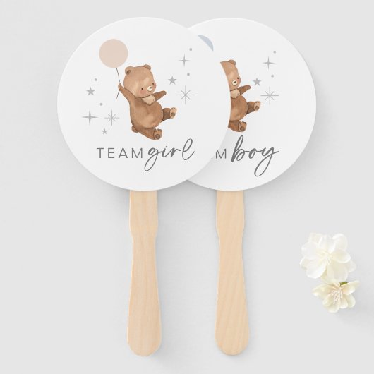 Teddy Bear Balloon Gender Reveal - Voting Fan Fächer (Vorne und Hinten)