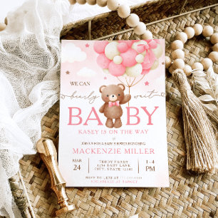 Teddy Bear Balloon Girl Baby Shower Einladung