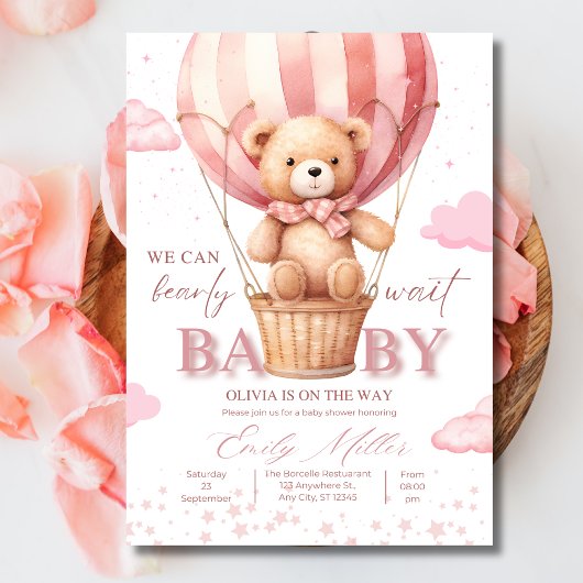 Teddy Bear Balloon Girl Bearly Wait Baby Shooter Einladung