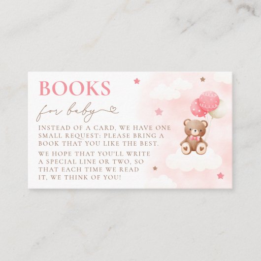 Teddy Bear Balloon Girl Books for Baby Card Begleitkarte (Vorderseite)