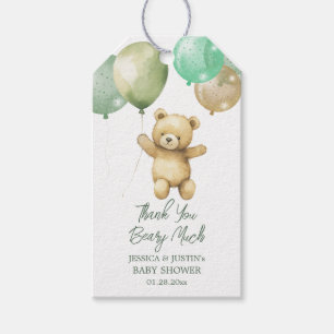 Teddy Bear Balloon Green Gold Baby Dusche Geschenkanhänger
