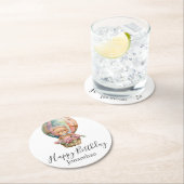 Teddy Bear Balloon Happy Birthday Runder Pappuntersetzer (Vor Ort)