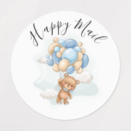 Teddy Bear Balloon Happy Mail Baby Shower Labels Etiketten