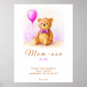 Teddy Bear Balloon Pastel Pink Brown Babydusche Poster (Vorne)