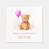 Teddy Bear Balloon Pastel Pink Brown Babydusche Serviette (Vorderseite)