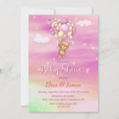 Teddy Bear Balloon Pink Baby Dusche Einladung (Vorderseite)