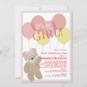 Teddy Bear Balloon Pink Girl Baby Dusche by Mail Einladung (Vorderseite)