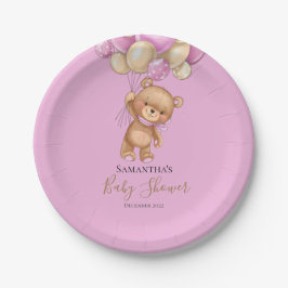 Teddy Bear Balloon PINK Pappteller