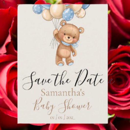 Teddy Bear Balloon Save the Date Postkarte