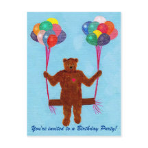 Teddy Bear Balloon Swing Birthday Einladen Postkar