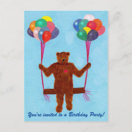 Teddy Bear Balloon Swing Birthday Einladen Postkar Einladungspostkarte
