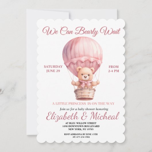 Teddy Bear Balloon Theme Baby Shower Invitation Einladung (Vorderseite)