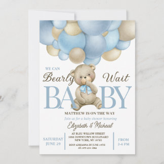 Teddy Bear Balloon Theme Baby Shower Invitation Einladung