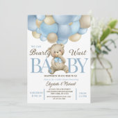 Teddy Bear Balloon Theme Baby Shower Invitation Einladung (Stehend Vorderseite)