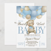 Teddy Bear Balloon Theme Baby Shower Invitation Einladung (Vorne/Hinten)