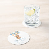 Teddy Bear Balloon White Blue Babydusche Runder Pappuntersetzer (Vor Ort)