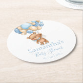 Teddy Bear Balloon White Blue Babydusche Runder Pappuntersetzer (Angewinkelt)