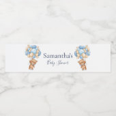 Teddy Bear Balloon White Blue Babydusche Wasserflaschenetikett (Einzelnes Label)