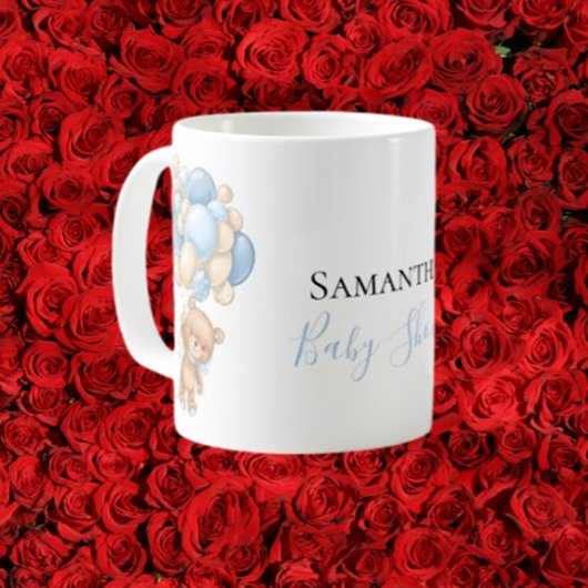 Teddy Bear Balloon White Blue Coffee Tasse