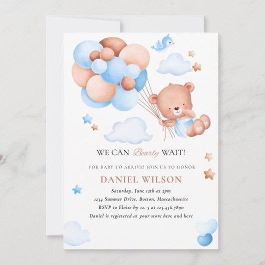 Teddy Bear Balloon wir können frühes Abwarten Baby Einladung (Vorderseite)
