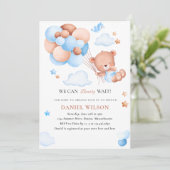 Teddy Bear Balloon wir können frühes Abwarten Baby Einladung (Stehend Vorderseite)