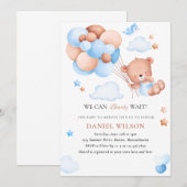 Teddy Bear Balloon wir können frühes Abwarten Baby Einladung (Vorne/Hinten)