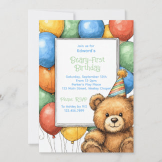 Teddy Bear Balloons 1. Geburtstagseinladung Save The Date