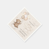 Teddy Bear & Balloons Apricot Creme Brown Geburtst Serviette (Ecke)