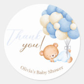 Teddy Bear Balloons Baby Boy Dusche Vielen Dank Runder Aufkleber (Vorderseite)