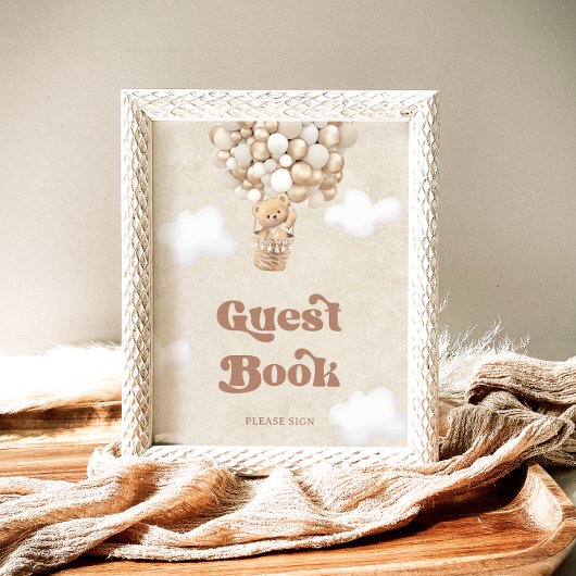 Teddy Bear Balloons Baby Shooter Guest Book Poster