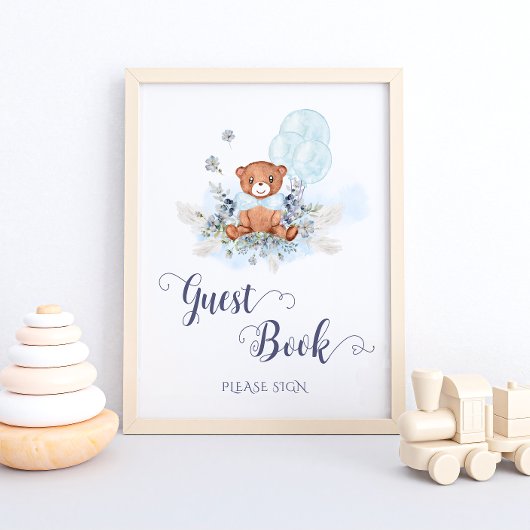 Teddy Bear Balloons Baby Shooter Guest Book Poster