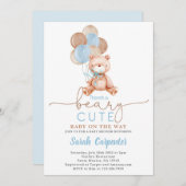 Teddy Bear Balloons Baby Shower Boy Einladung (Vorne/Hinten)