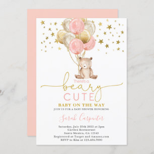 Teddy Bear Balloons Baby Shower Girl Einladung