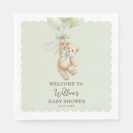 Teddy Bear Balloons Baby Shower Napkins Serviette (Vorderseite)