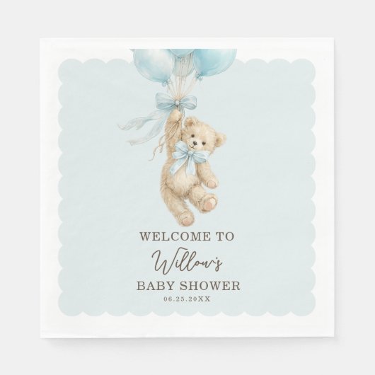 Teddy Bear Balloons Baby Shower Napkins Serviette (Vorderseite)