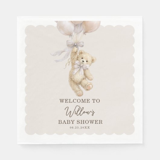 Teddy Bear Balloons Baby Shower Napkins Serviette (Vorderseite)