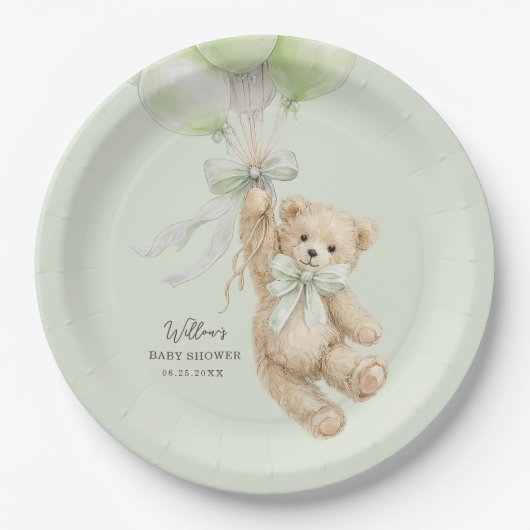 Teddy Bear Balloons Baby Shower Paper Plates Pappteller (Vorderseite)