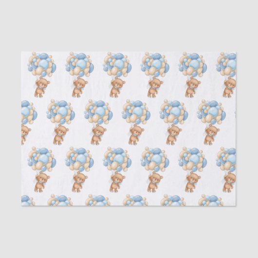 Teddy Bear Balloons Babydusche Tissue Seidenpapier (Vorderseite)