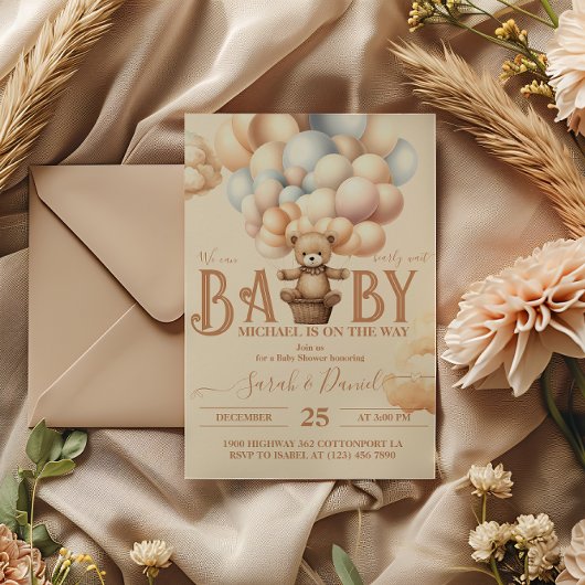 Teddy Bear Balloons Bearly Wait Baby Dusche Einladung