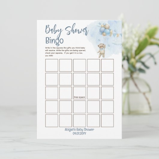 Teddy Bear Balloons Bearly Wait Baby Shooter Bingo Einladung (Stehend Vorderseite)