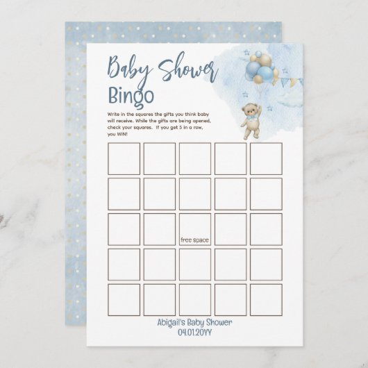 Teddy Bear Balloons Bearly Wait Baby Shooter Bingo Einladung (Vorne/Hinten)